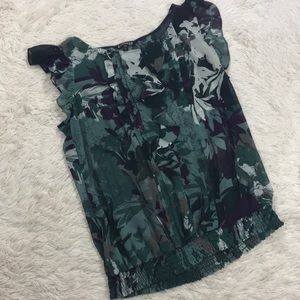 Express Green and purple shear ruffle blouse